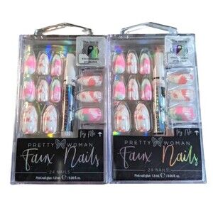 Pretty Woman Try Me Faux Nails Press On PDV2994 White / Watercolor 2 Pack Mani